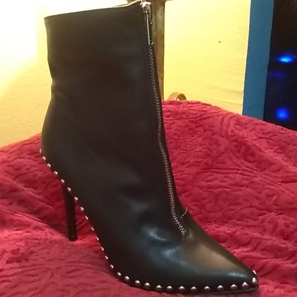 Black silver stud ankle boots